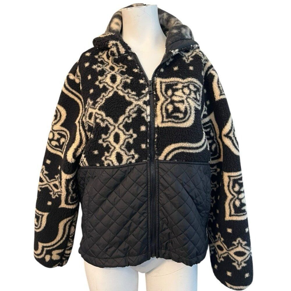 Spyder Ladies Medium Black Tan Sherpa Full Zip Hooded Jacket Quilted NWT $169